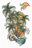 palm trees and waves tattoo design idea