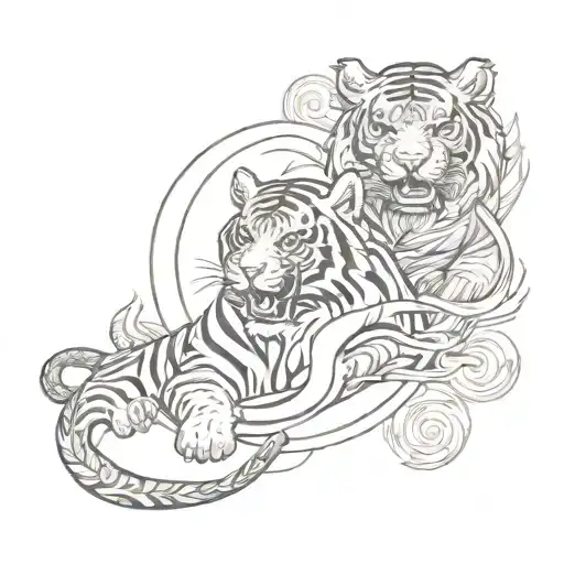 tiger and dragon with ying Yang symbol behind  tattoo design idea