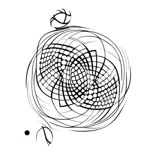 A minimalist design of a tennis racket and ball intertwined with animal silhouettes tattoo design idea