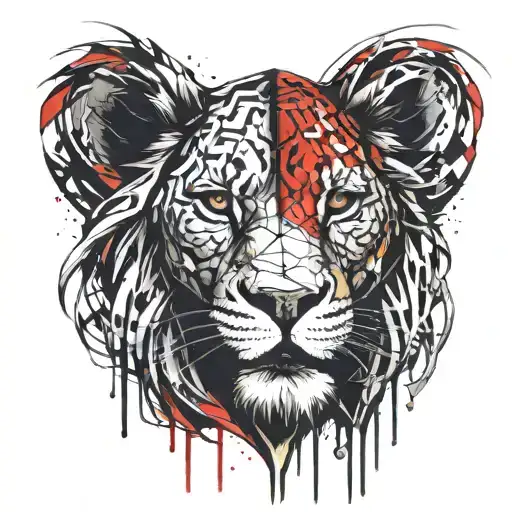 lion broken chains rose tattoo design idea