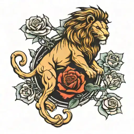 sisyphus lion rose chains breaking and bursting tattoo design idea