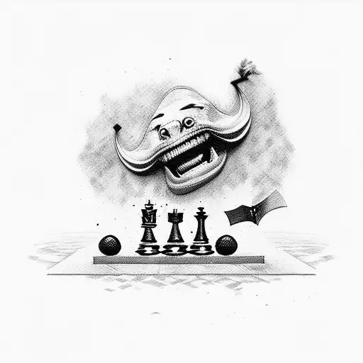 chess with james bond, planes and red color tattoo design idea