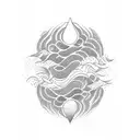 An ocean wave merging with a rainforest waterfall tattoo design idea