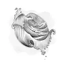 An ocean wave merging with a rainforest waterfall tattoo design idea