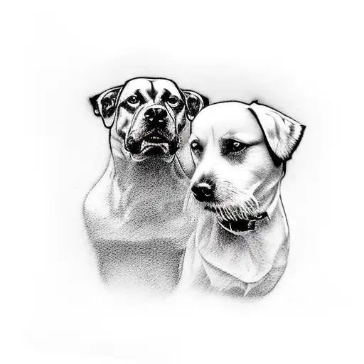 silhouettes of man dog and woman tattoo design idea