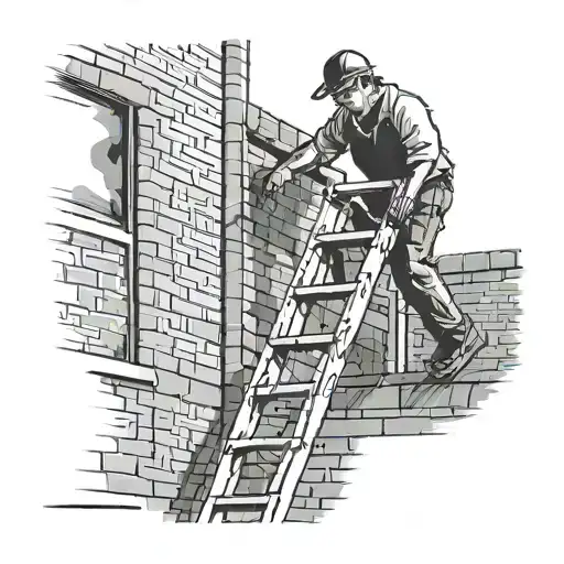 Man on ladder painting a brick wall tattoo design idea