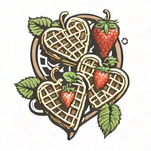 heart shaped waffles with strawberry plant growing tattoo design idea