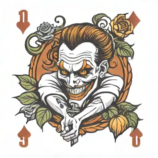 pumpkin rose chef knif playing card joker tattoo design idea