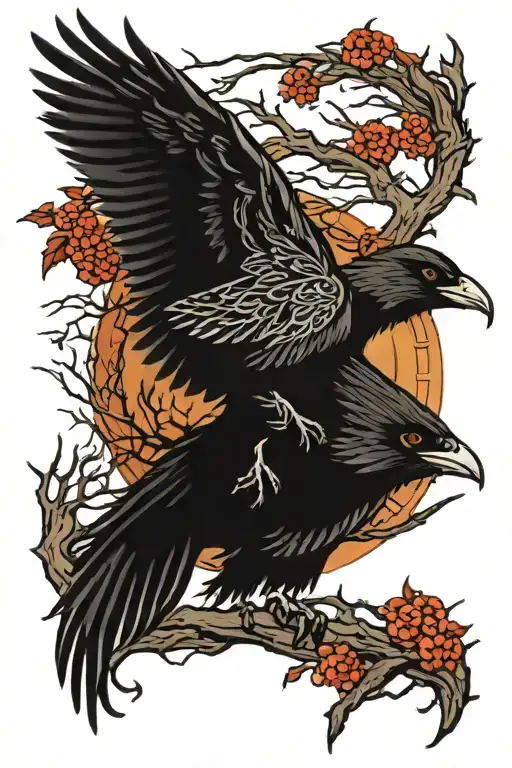 hugin munin yggdrasil tree tattoo design idea