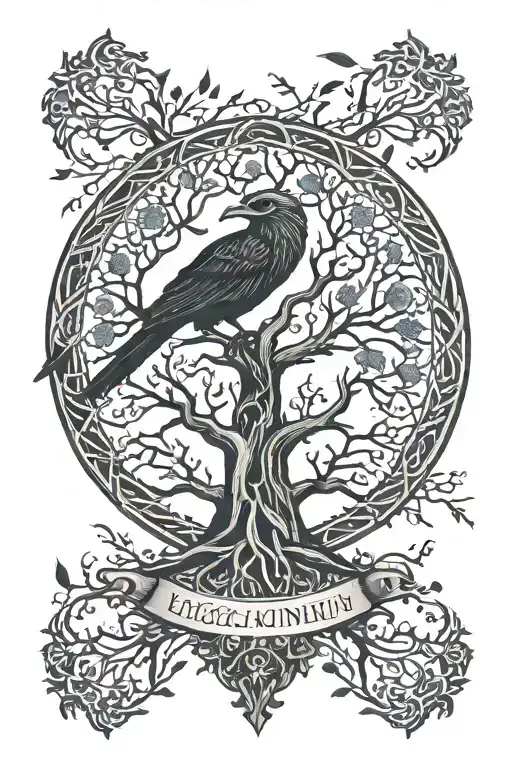hugin munin yggdrasil tree tattoo design idea