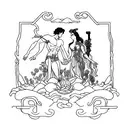 hades and Persephone together with narcissus and lilies around them tattoo design idea