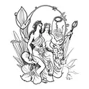 hades and Persephone together with narcissus and lilies around them tattoo design idea