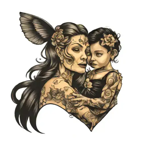 mother & daughter tattoo tattoo design idea