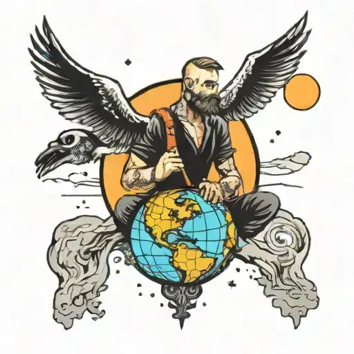 man holiding the planet earth tattoo design idea