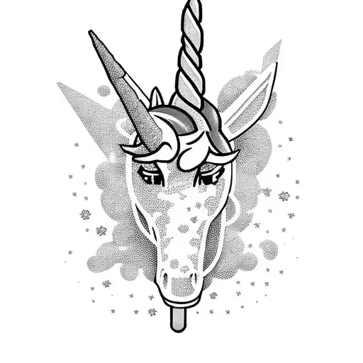 A Fortnite player riding a magical unicorn through a colorful pixelated landscape tattoo design idea