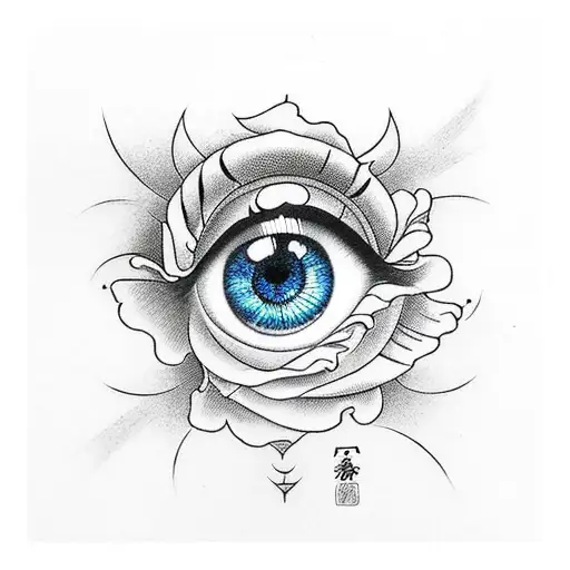 Eye, rose, fire, cherry blossoms tattoo design idea