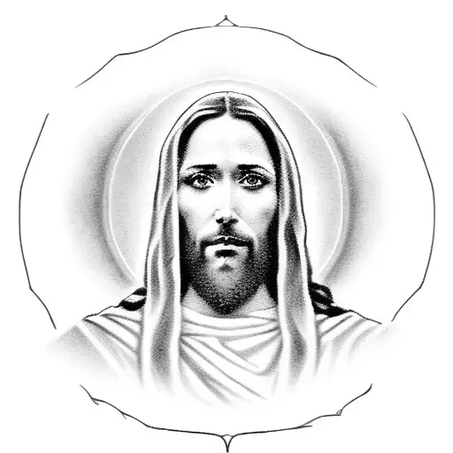 A black and grey portrait of Jesus surrounded by his disciples tattoo design idea