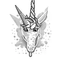 A Fortnite player riding a magical unicorn through a colorful pixelated landscape tattoo design idea
