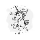A Fortnite player riding a magical unicorn through a colorful pixelated landscape tattoo design idea