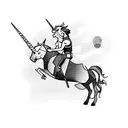 A Fortnite player riding a magical unicorn through a colorful pixelated landscape tattoo design idea
