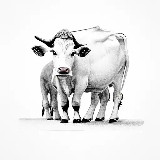 An innocent and cute cow in an uncomfortable place  tattoo design idea