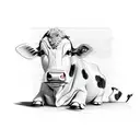 An innocent and cute cow in an uncomfortable place  tattoo design idea