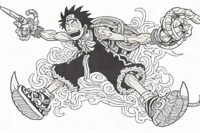 one piece anime luffy gear 5 ace mery dragon flying tattoo design idea