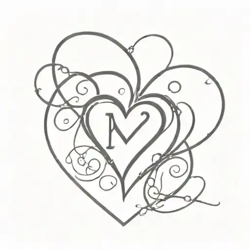 tribal heart with initials intertwined tattoo design idea