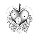 A blackwork design featuring a heart pierced by a sword and surrounded by roses tattoo design idea