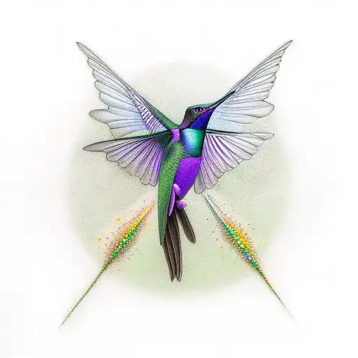 colibri a colores con infinito, flores y llave tattoo design idea