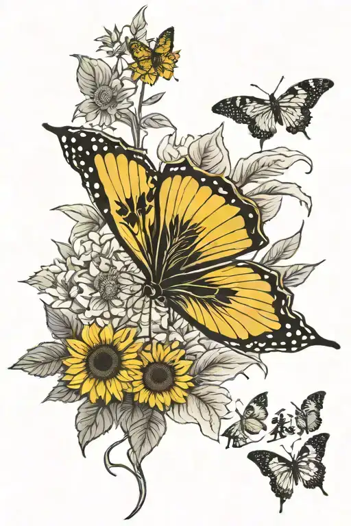sunflower and butterfly with the saying "attitude+focus=success" tattoo design idea
