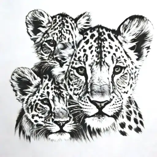 4 lion cubs face only tattoo design idea