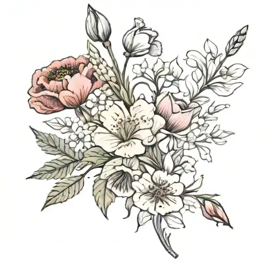poppies roses snow drops gladiolus carnations honeysuckle  tattoo design idea