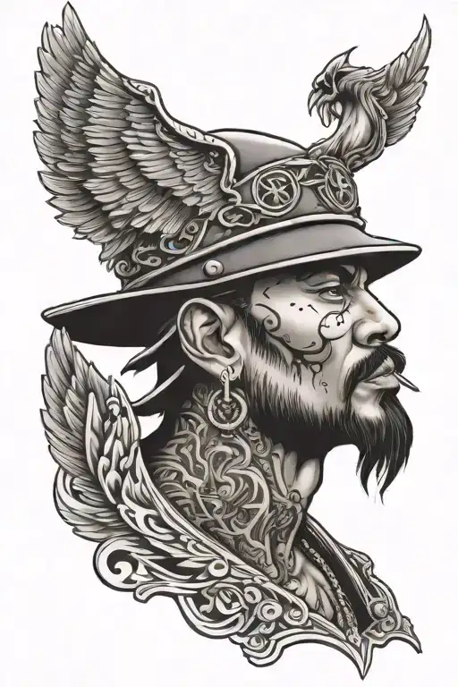 cholo wearing raiders hat heavy tattoos halo wings tattoo design idea