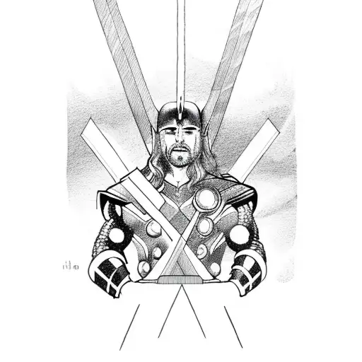 Thor with space behind him and lightning coming from his axe tattoo design idea