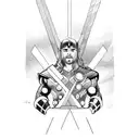 Thor with space behind him and lightning coming from his axe tattoo design idea