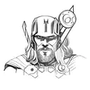 Thor with space behind him and lightning coming from his axe tattoo design idea