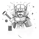 Thor with space behind him and lightning coming from his axe tattoo design idea