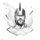 Thor with space behind him and lightning coming from his axe tattoo design idea