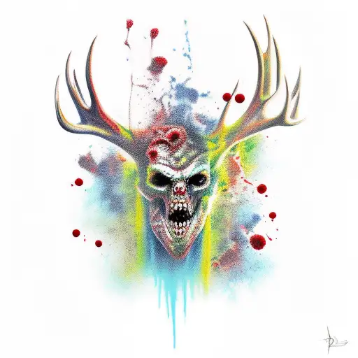 red deer Zombie  tattoo design idea