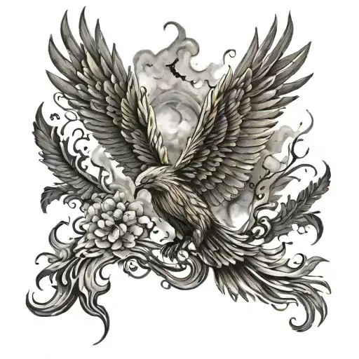 phoenix spread his wings  wide tattoo design idea