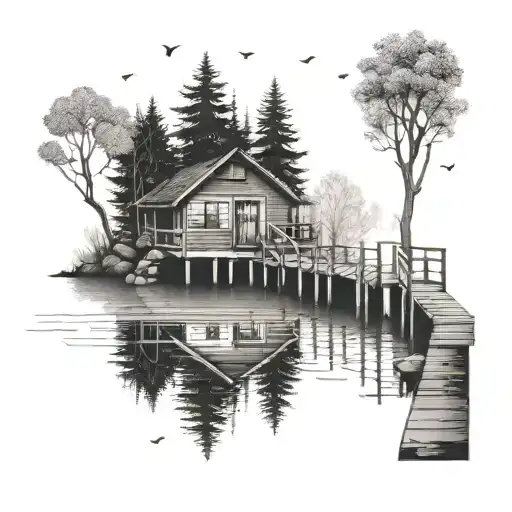 lake dock tattoo design idea