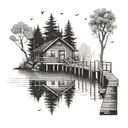 lake dock tattoo design idea
