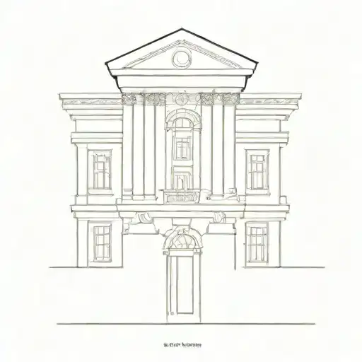 A minimalist design of a courthouse with intricate details, reflecting the student's passion for law tattoo design idea