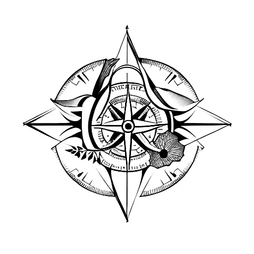 A minimalist tattoo of a compass surrounded by South American flora and fauna, symbolizing the client's love for travel and adventure. tattoo design idea