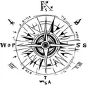 A minimalist tattoo of a compass surrounded by South American flora and fauna, symbolizing the client's love for travel and adventure. tattoo design idea