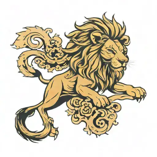 Lion with scroll on top and bottom. Top says "Bet on" and bottom says "Yourself" tattoo design idea
