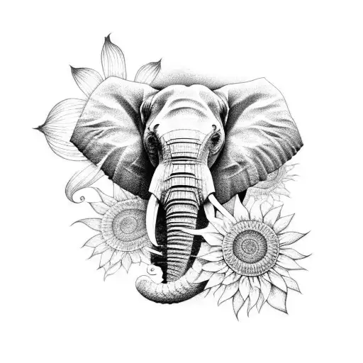 elephant with sunflower  tattoo design idea