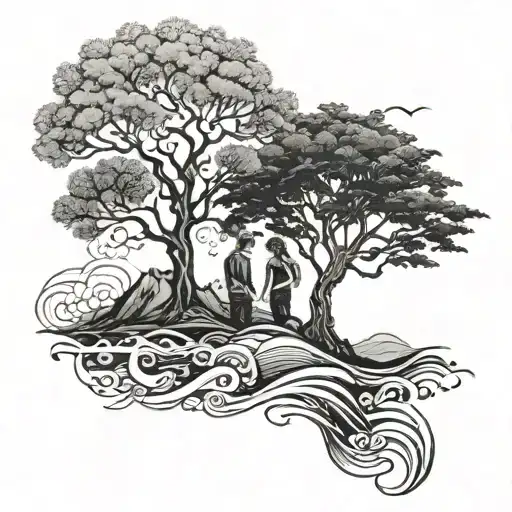 tree of life mountains ocean waves two boys one girl and the love of my life  tattoo design idea