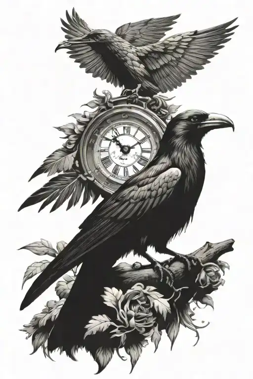 roman clock with a crow on gladiator  tattoo design idea